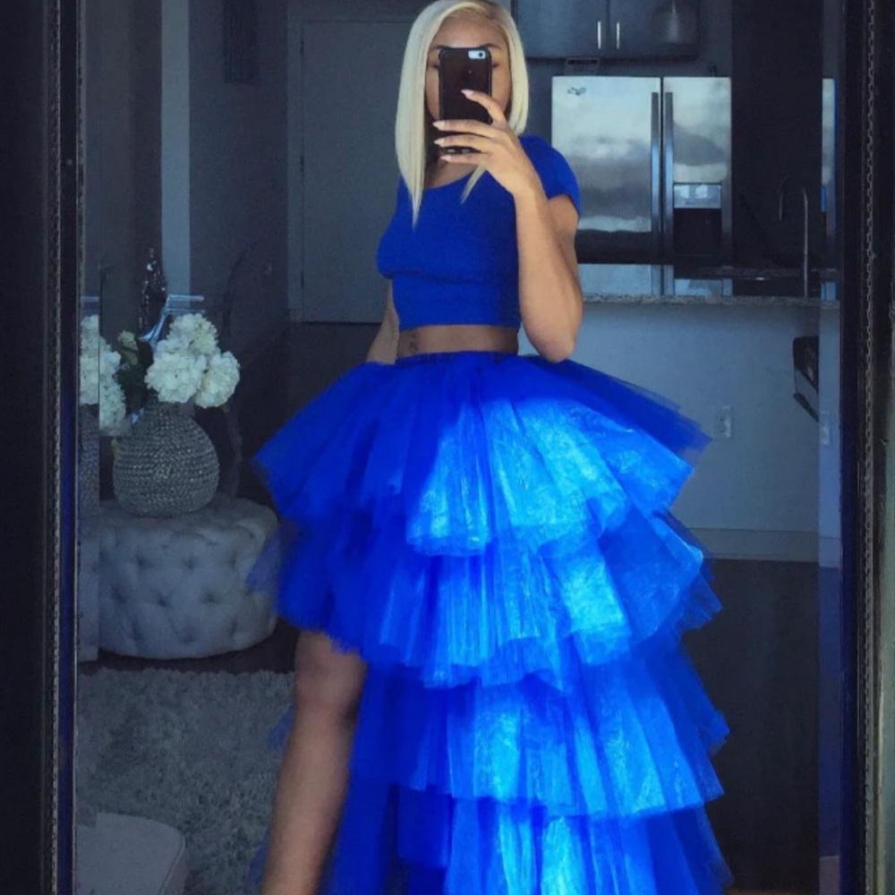 Stunning Blue Layered Gown Skirt